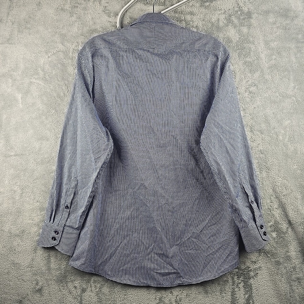 Twillory Shirt Mens 17 32/33 Blue‎ Baby Check Tailored Fit Non Iron Safe Cotton - Picture 2 of 9